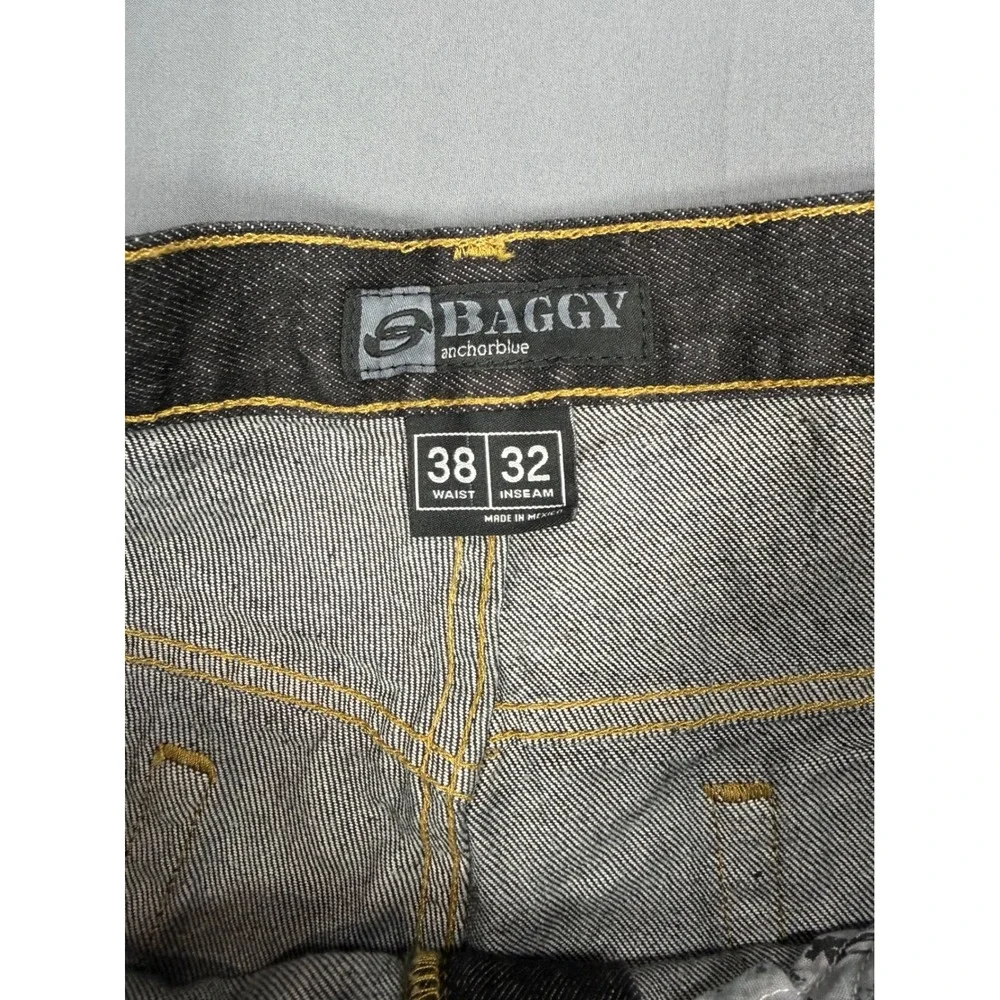 Vintage Anchor Blue Baggy Jeans Mens 38x32 Dark Wash Black Skater Wide Leg 90s